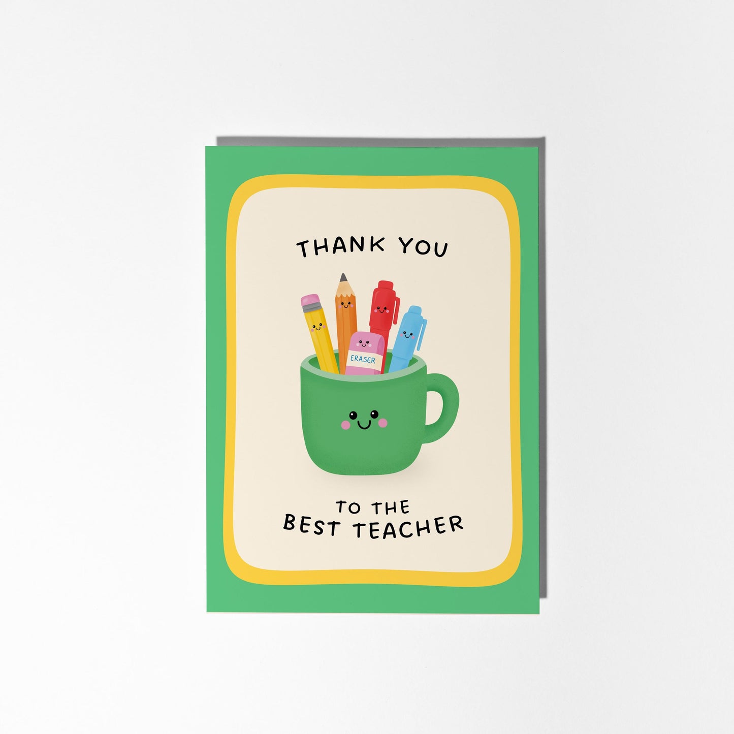 Best Teacher Card, Thank You To The Best Teacher Greeting Card, Cute Illustrated End of Year Teacher Gift - PulpKo