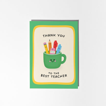 Best Teacher Card, Thank You To The Best Teacher Greeting Card, Cute Illustrated End of Year Teacher Gift - PulpKo