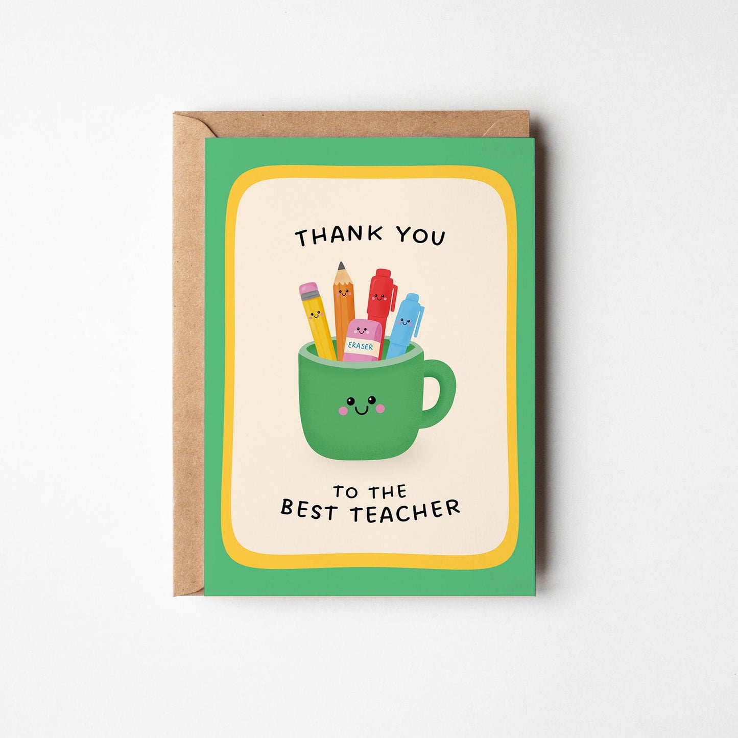 Best Teacher Card, Thank You To The Best Teacher Greeting Card, Cute Illustrated End of Year Teacher Gift - PulpKo