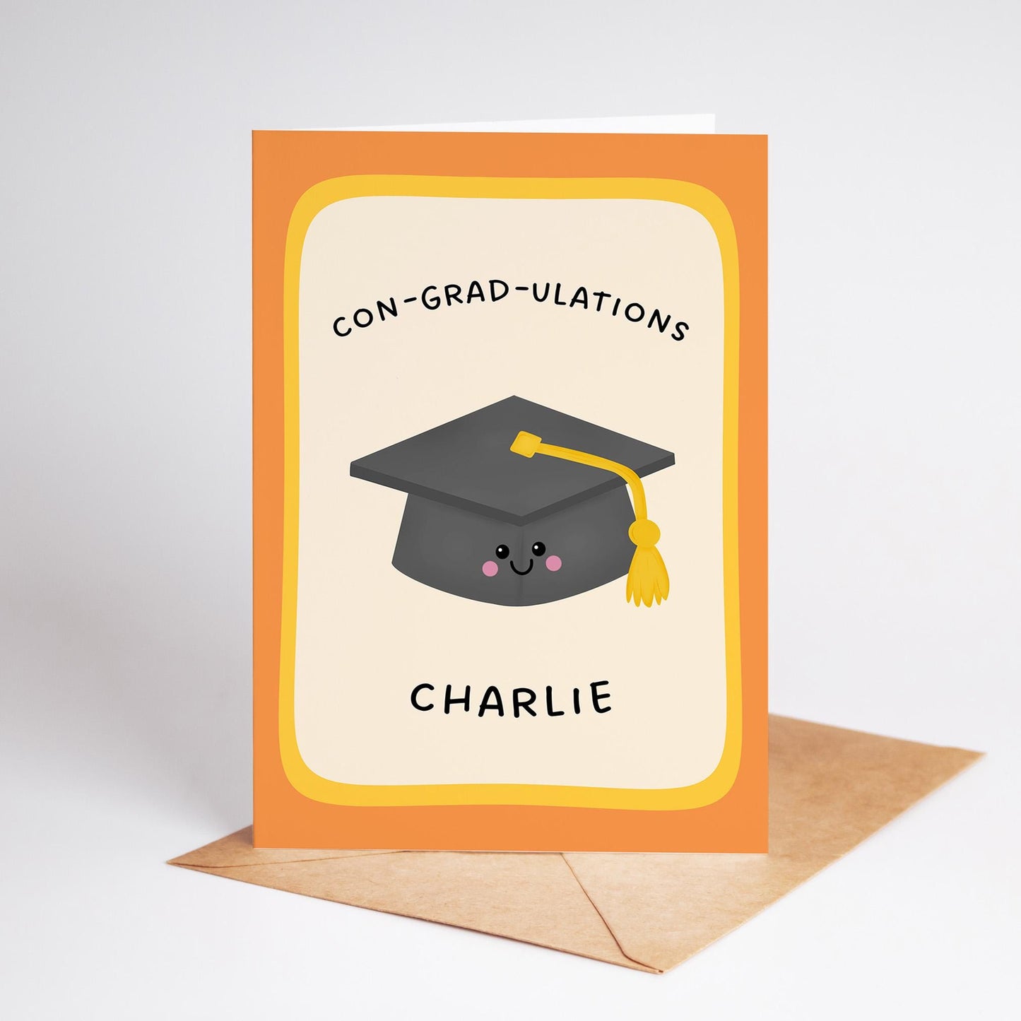 Personalised Graduation Card, Con-Grad-Ulations Custom Name Card, Cute Grad Gift - PulpKo