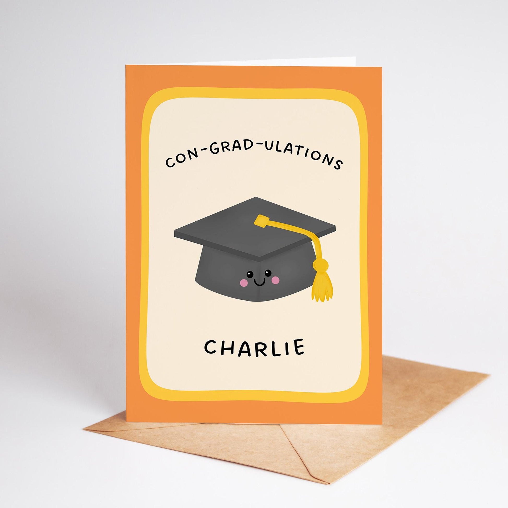 Personalised Graduation Card, Con-Grad-Ulations Custom Name Card, Cute Grad Gift - PulpKo