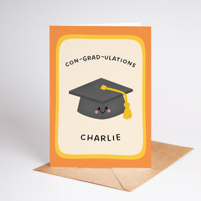 Personalised Graduation Card, Con-Grad-Ulations Custom Name Card, Cute Grad Gift - PulpKo