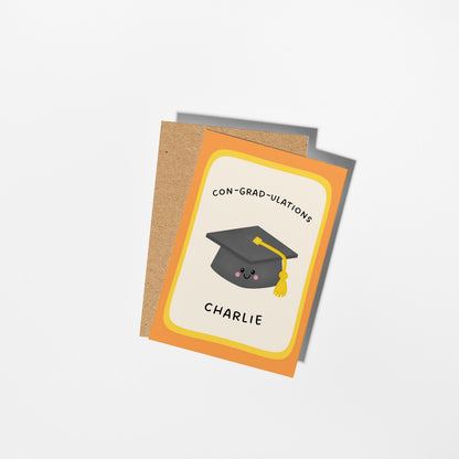 Personalised Graduation Card, Con-Grad-Ulations Custom Name Card, Cute Grad Gift - PulpKo