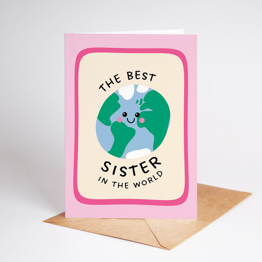 Best Sister Card, The Best Sister In The World Illustrated Card, Cute Birthday Card for Sister - PulpKo