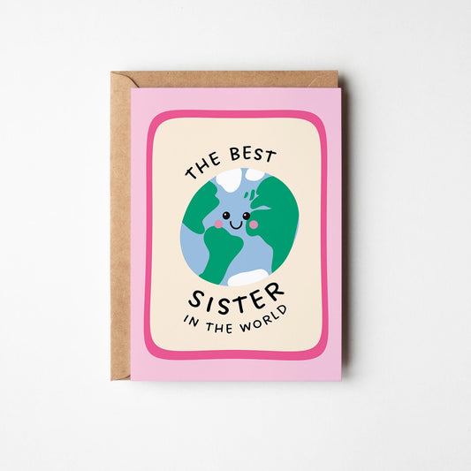 Best Sister Card, The Best Sister In The World Illustrated Card, Cute Birthday Card for Sister - PulpKo