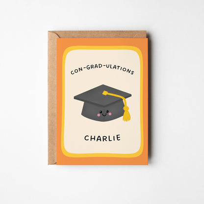 Personalised Graduation Card, Con-Grad-Ulations Custom Name Card, Cute Grad Gift - PulpKo