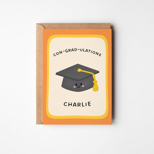 Personalised Graduation Card, Con-Grad-Ulations Custom Name Card, Cute Grad Gift - PulpKo