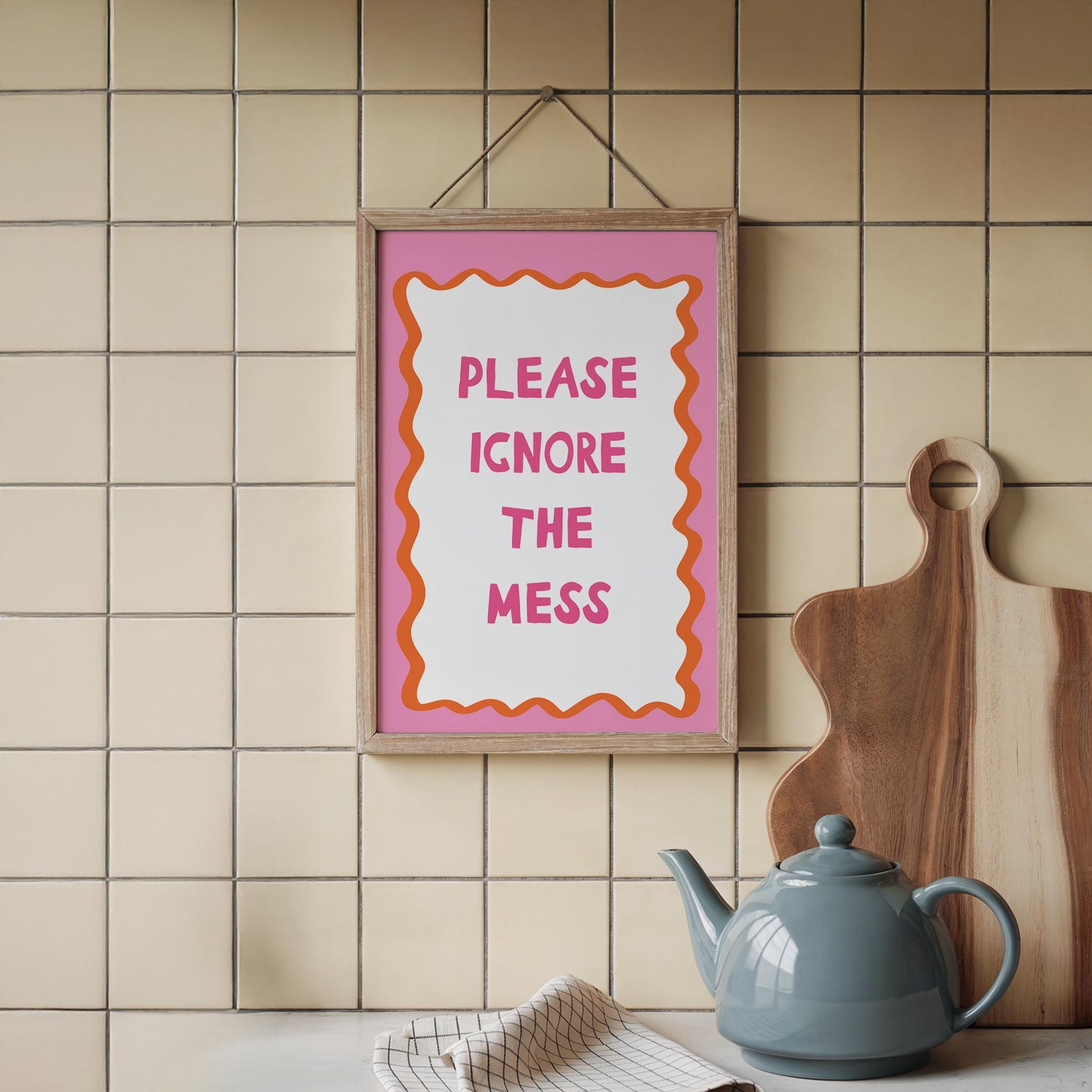 Please Ignore The Mess Wall Art Print, Funny Home Decor Poster, Bold Pink Orange Home Decor Gift - PulpKo