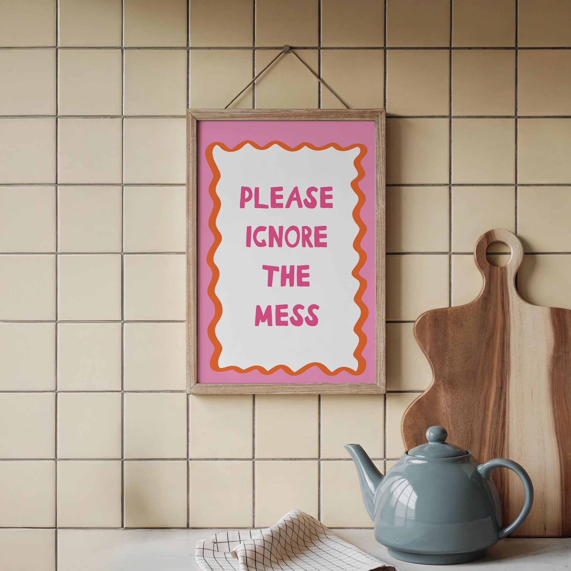 Please Ignore The Mess Wall Art Print, Funny Home Decor Poster, Bold Pink Orange Home Decor Gift - PulpKo