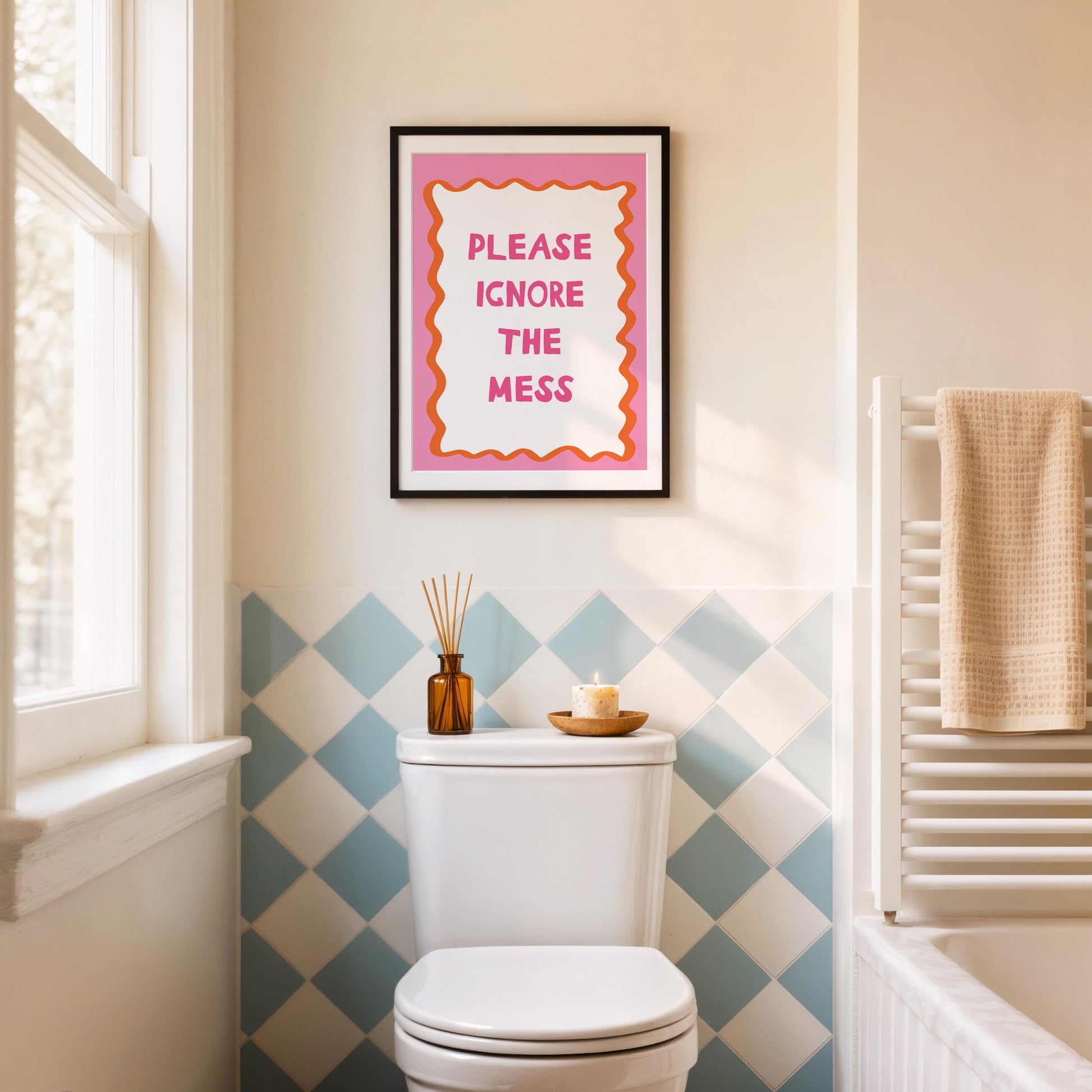 Please Ignore The Mess Wall Art Print, Funny Home Decor Poster, Bold Pink Orange Home Decor Gift - PulpKo