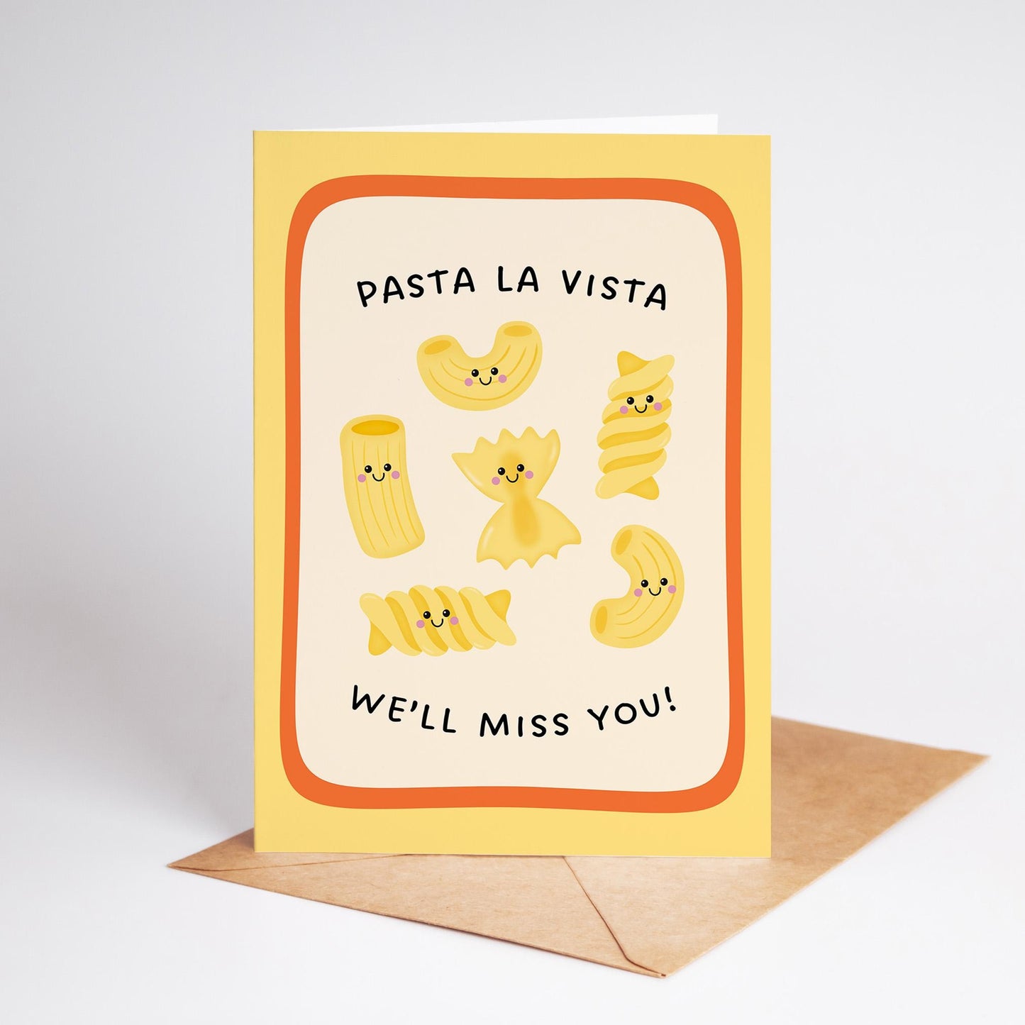Pasta La Vista Leaving Card, We'll Miss You Illustrated Card, Funny Farewell Card - PulpKo
