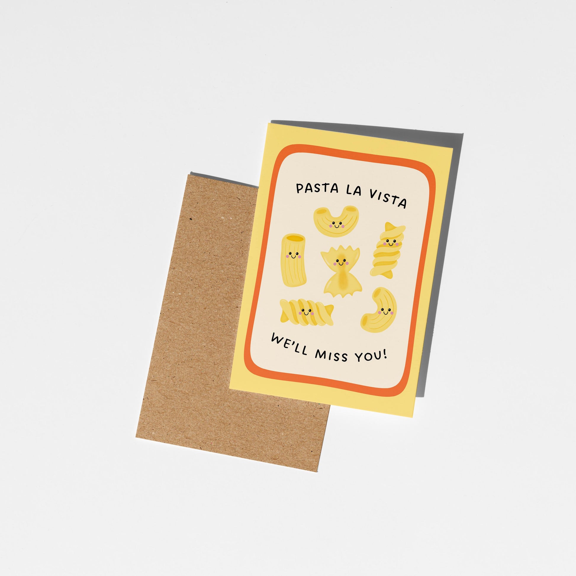 Pasta La Vista Leaving Card, We'll Miss You Illustrated Card, Funny Farewell Card - PulpKo
