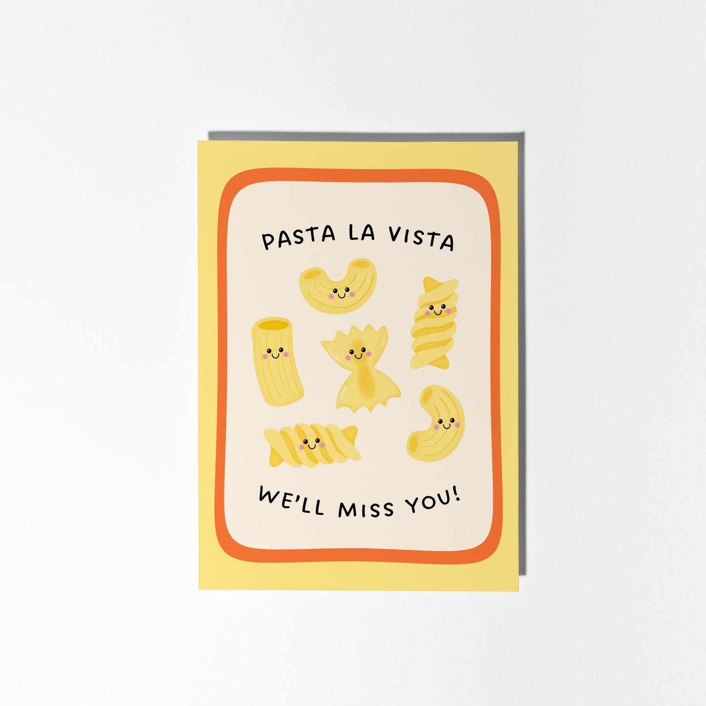 Pasta La Vista Leaving Card, We'll Miss You Illustrated Card, Funny Farewell Card - PulpKo