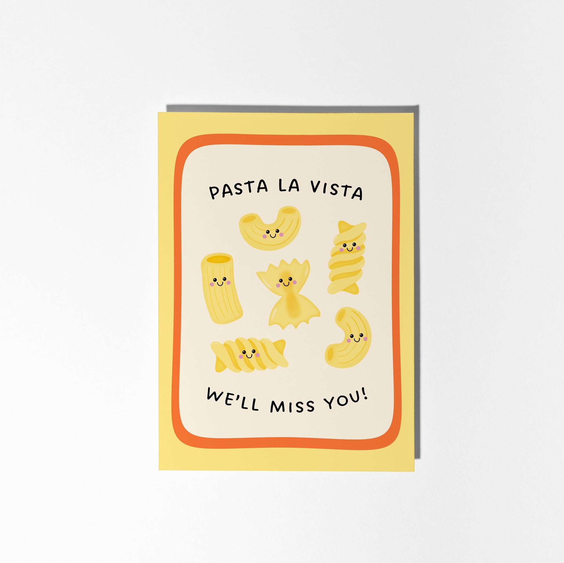Pasta La Vista Leaving Card, We'll Miss You Illustrated Card, Funny Farewell Card - PulpKo