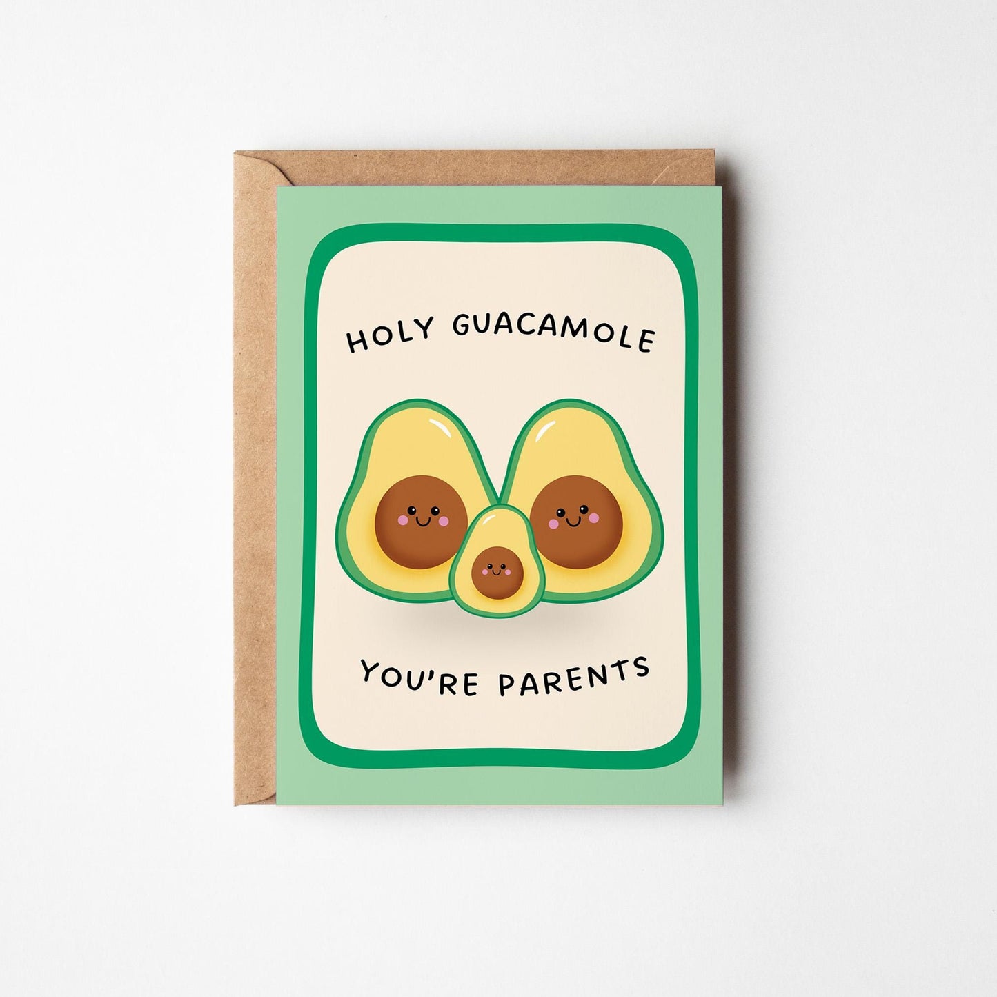 New Baby Card, Holy Guacamole You’re Parents, Cute Avocado Pregnancy Congratulations Card - PulpKo