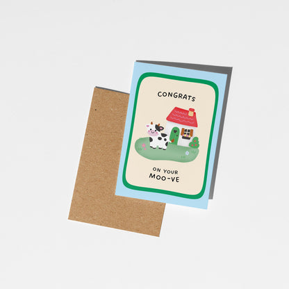 Congrats On Your Moove, Cute Cow Housewarming Greeting Card, Funny New Home Card - PulpKo