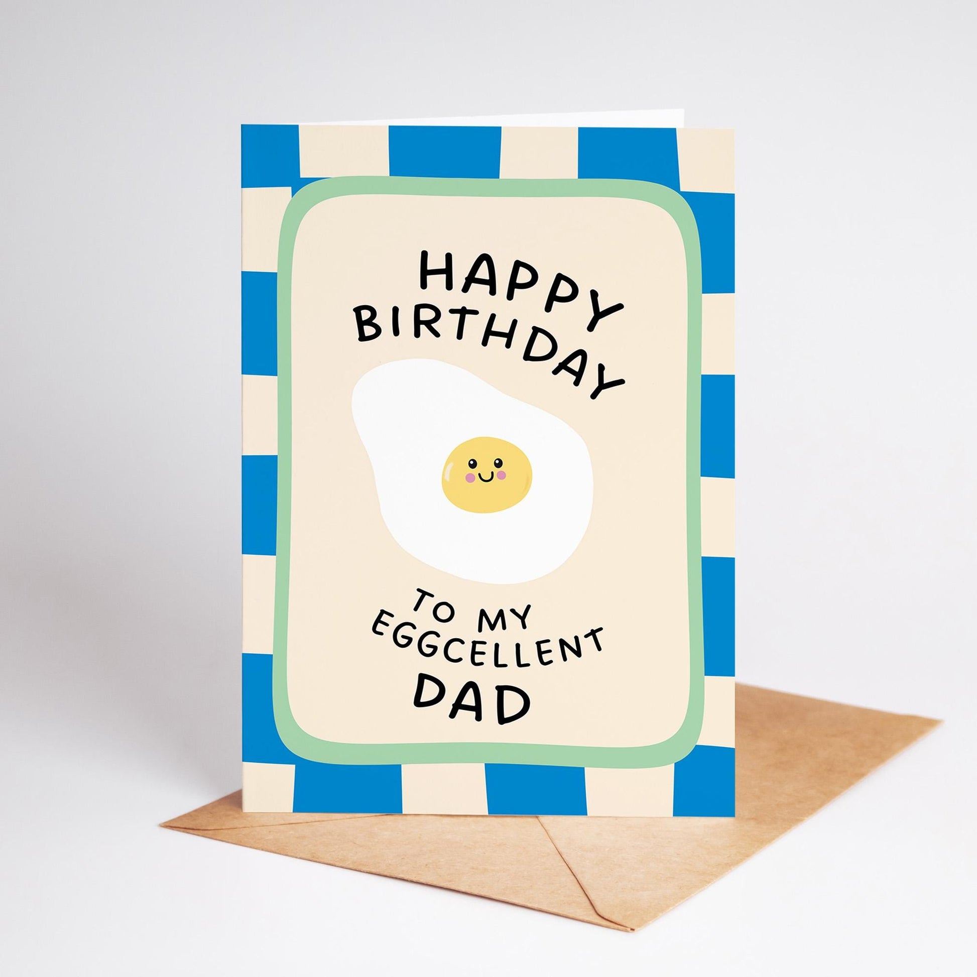 Eggcellent Dad Birthday Card, Funny Egg Pun Card for Dad, Illustrated Birthday Gift for Him - PulpKo