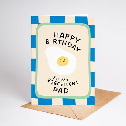 Eggcellent Dad Birthday Card, Funny Egg Pun Card for Dad, Illustrated Birthday Gift for Him - PulpKo