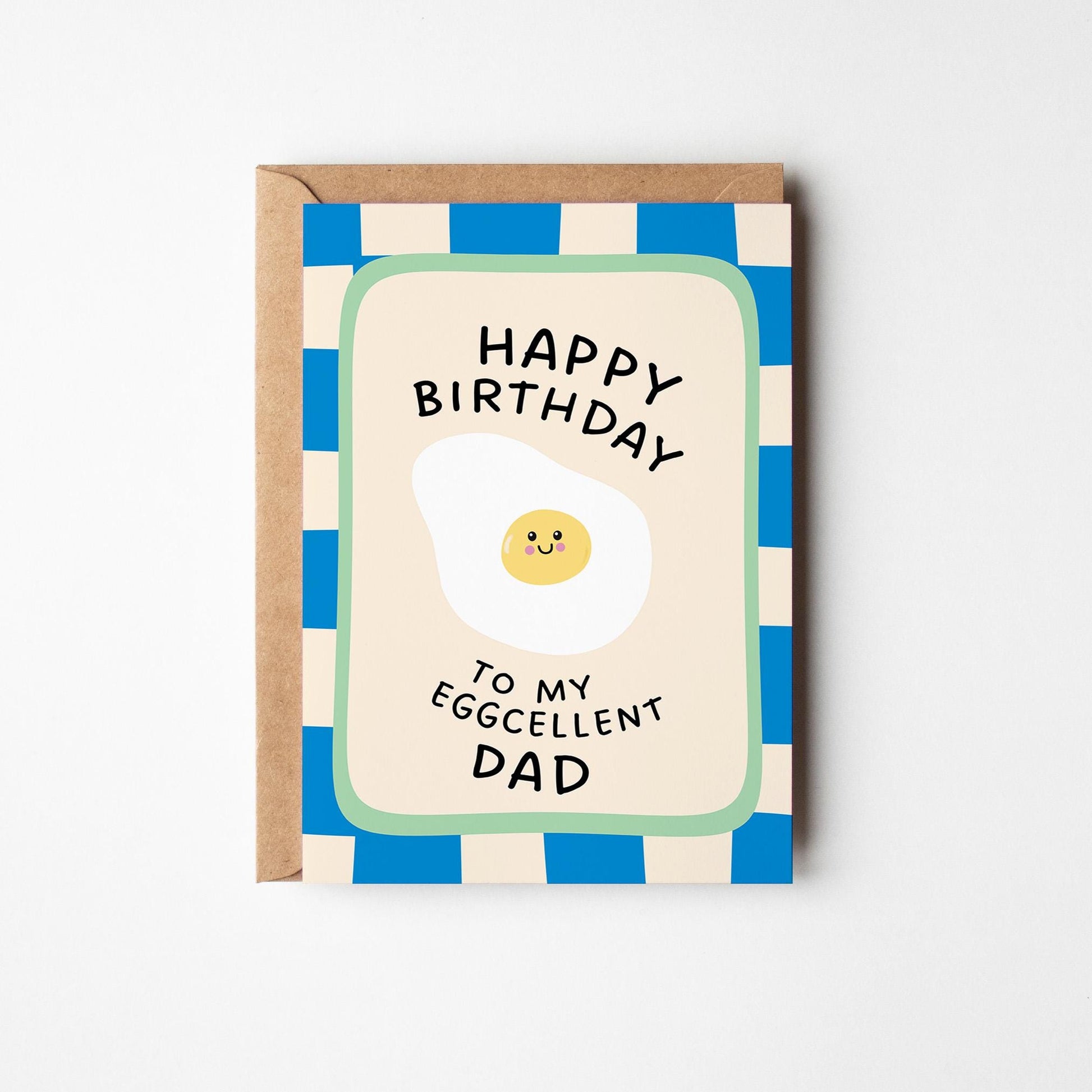 Eggcellent Dad Birthday Card, Funny Egg Pun Card for Dad, Illustrated Birthday Gift for Him - PulpKo