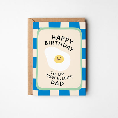 Eggcellent Dad Birthday Card, Funny Egg Pun Card for Dad, Illustrated Birthday Gift for Him - PulpKo