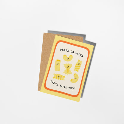 Pasta La Vista Leaving Card, We'll Miss You Illustrated Card, Funny Farewell Card - PulpKo