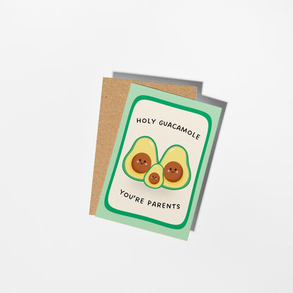 New Baby Card, Holy Guacamole You’re Parents, Cute Avocado Pregnancy Congratulations Card - PulpKo