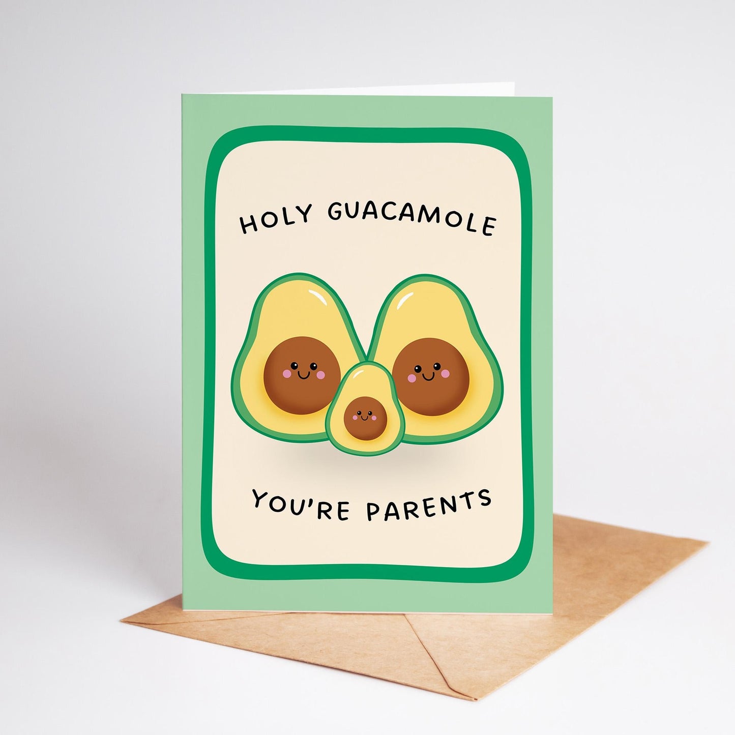 New Baby Card, Holy Guacamole You’re Parents, Cute Avocado Pregnancy Congratulations Card - PulpKo