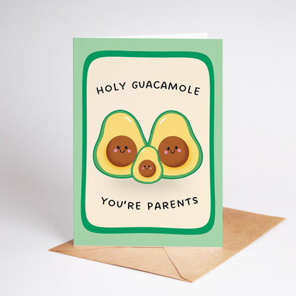 New Baby Card, Holy Guacamole You’re Parents, Cute Avocado Pregnancy Congratulations Card - PulpKo