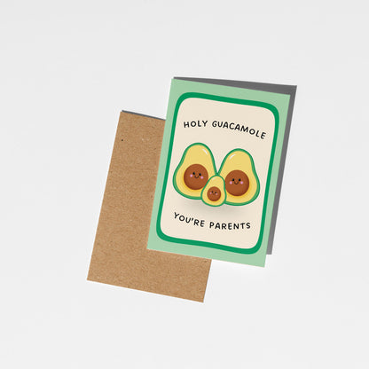 New Baby Card, Holy Guacamole You’re Parents, Cute Avocado Pregnancy Congratulations Card - PulpKo