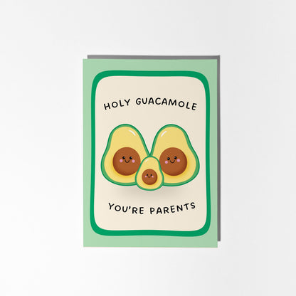 New Baby Card, Holy Guacamole You’re Parents, Cute Avocado Pregnancy Congratulations Card - PulpKo