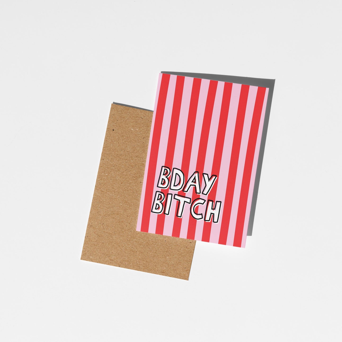 Bday Bitch Funny Illustrated Card, Bold Pink Red Stripe Birthday Card for Her - PulpKo