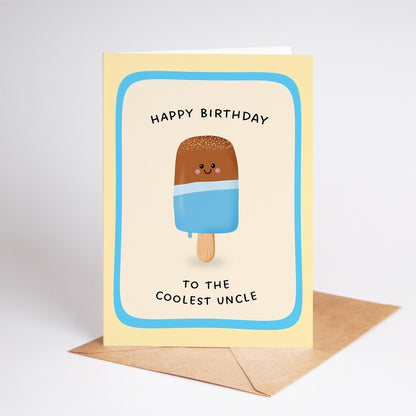 Happy Birthday To The Coolest Uncle Ice Pop Card, Cute Card for Uncle - PulpKo