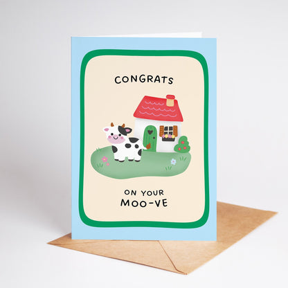 Congrats On Your Moove, Cute Cow Housewarming Greeting Card, Funny New Home Card - PulpKo