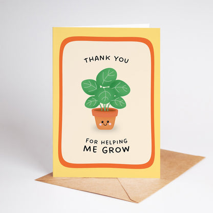 Thank You For Helping Me Grow Card, Thank You Card for Teacher, Mentor or Anyone Special - PulpKo