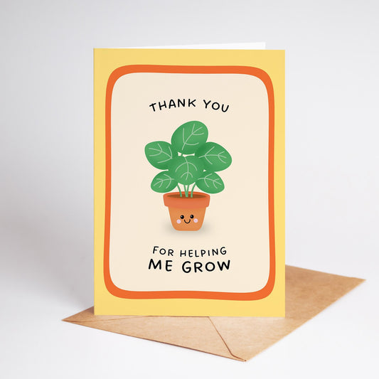 Thank You For Helping Me Grow Card, Thank You Card for Teacher, Mentor or Anyone Special - PulpKo