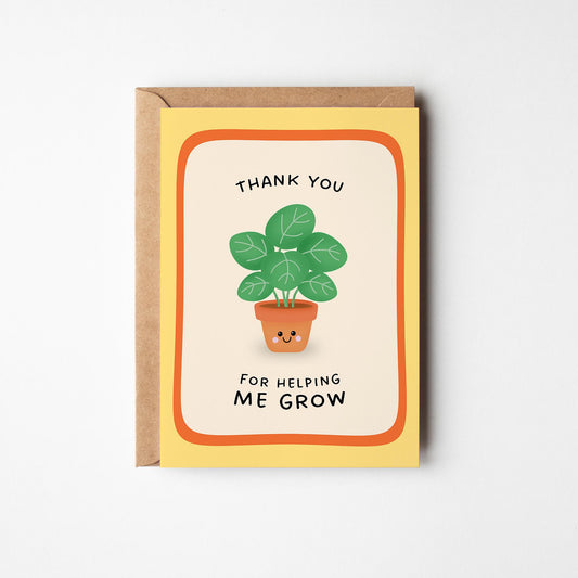 Thank You For Helping Me Grow Card, Thank You Card for Teacher, Mentor or Anyone Special - PulpKo