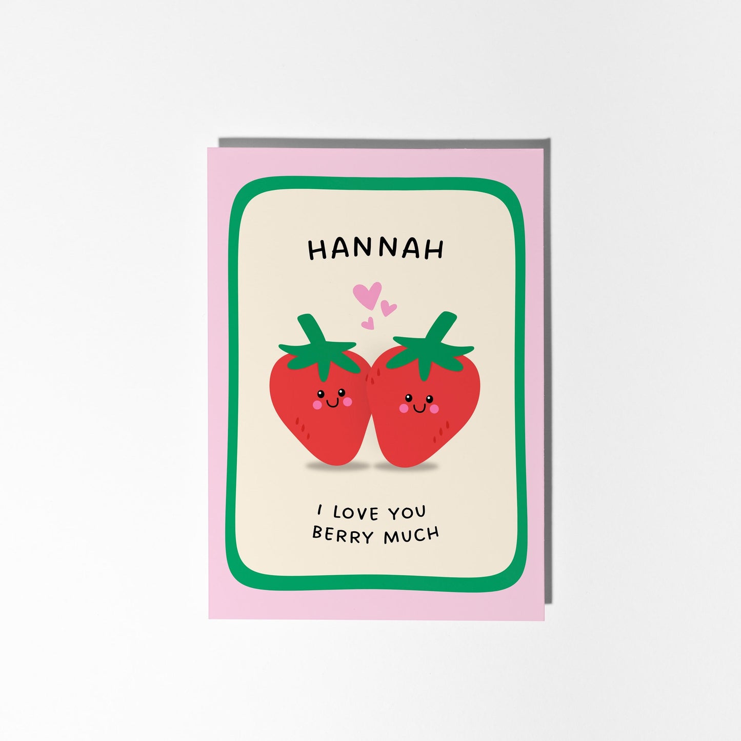 Personalised Love Card, Custom Name I Love You Berry Much Strawberry Pun Card - PulpKo