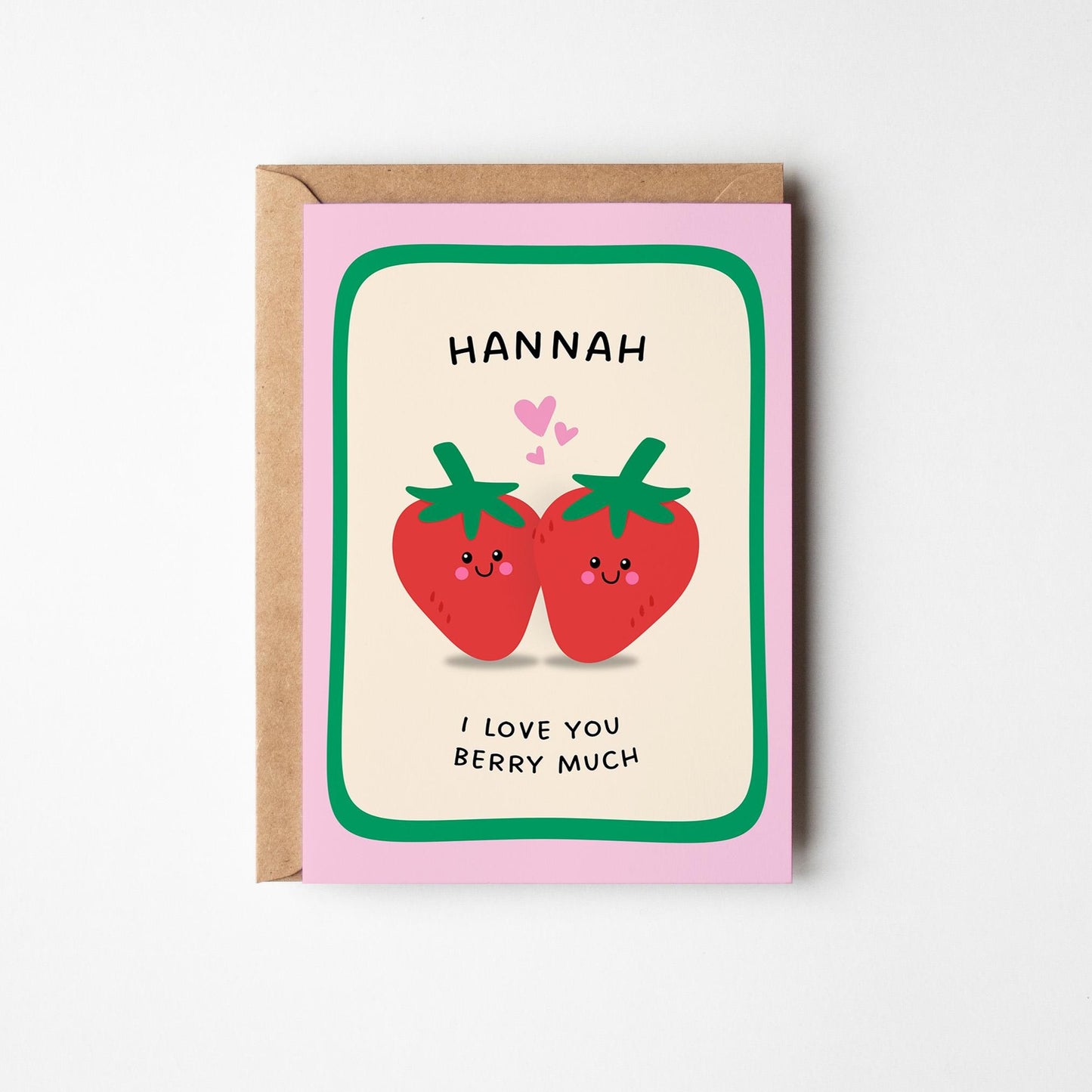 Personalised Love Card, Custom Name I Love You Berry Much Strawberry Pun Card - PulpKo