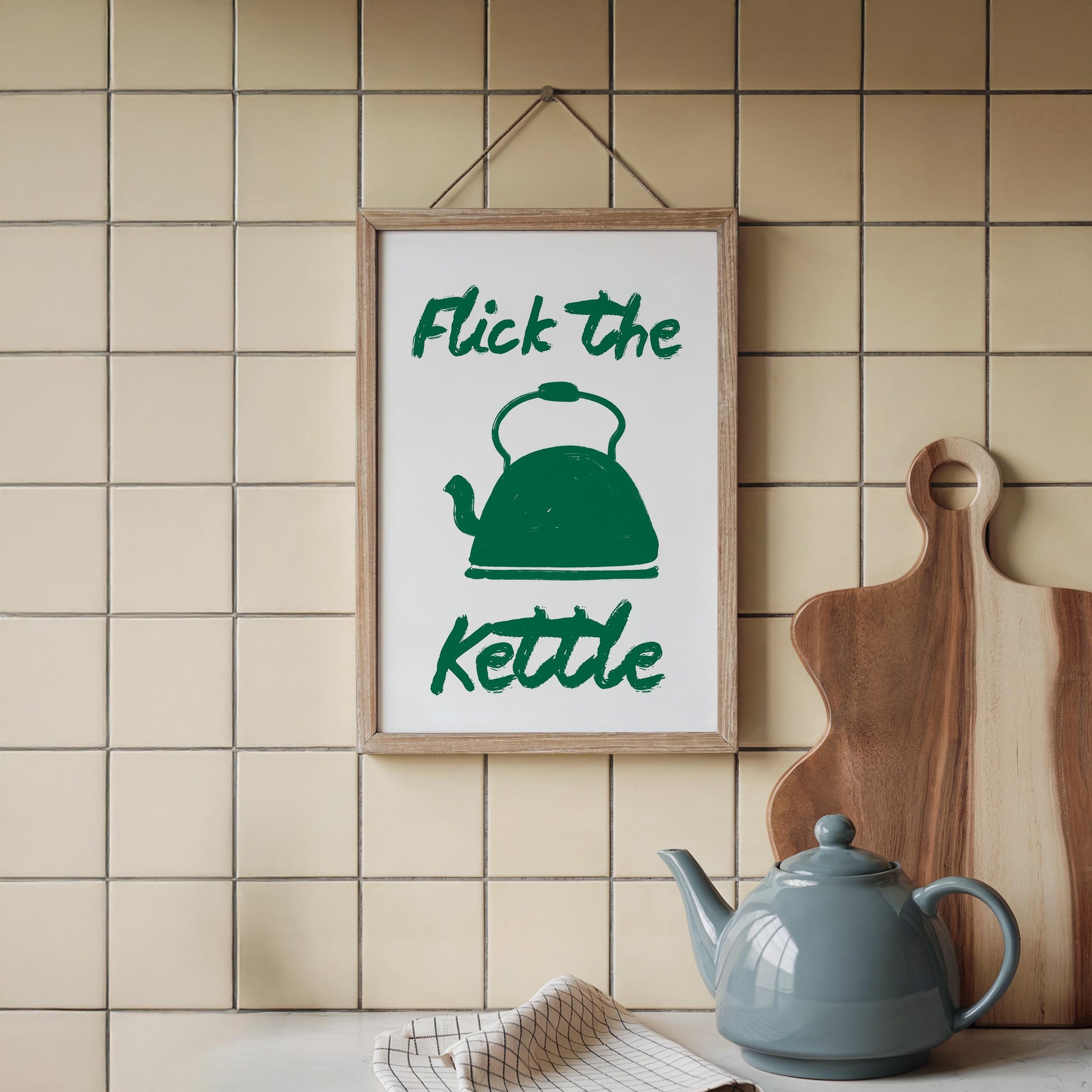 Flick The Kettle Wall Art Print, Hand Drawn Kitchen Wall Art - PulpKo