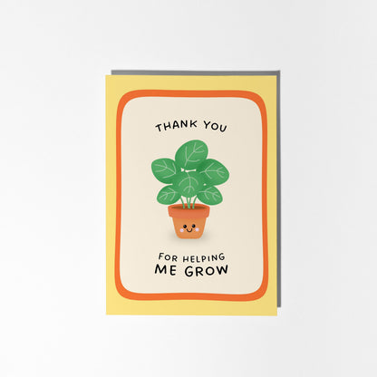 Thank You For Helping Me Grow Card, Thank You Card for Teacher, Mentor or Anyone Special - PulpKo