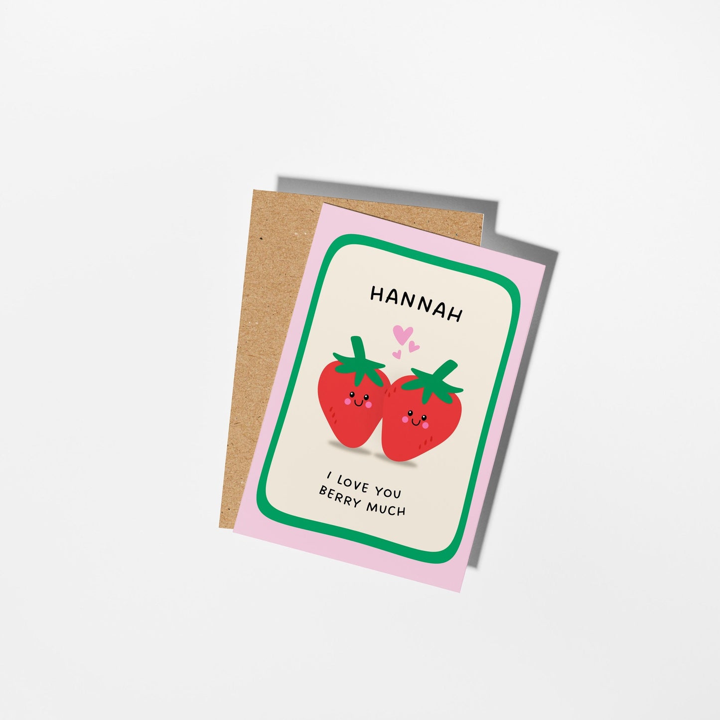 Personalised Love Card, Custom Name I Love You Berry Much Strawberry Pun Card - PulpKo