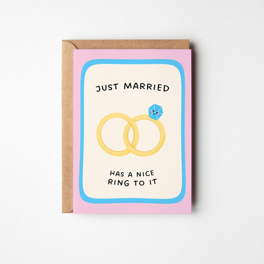 Just Married Card, Congratulations Wedding Card, Newlyweds Ring Card - PulpKo