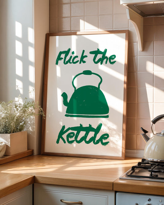 Flick The Kettle Wall Art Print, Hand Drawn Kitchen Wall Art - PulpKo