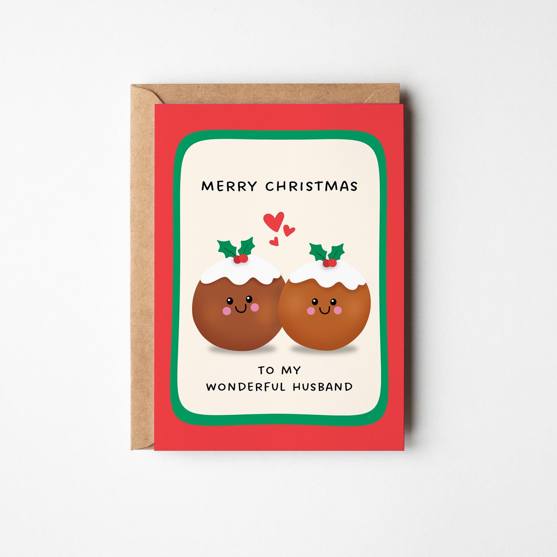 Merry Christmas Husband Card, Christmas Card for Husband, Illustrated Xmas Card, Merry Christmas Husband, Pudding Illustration Card - PulpKo