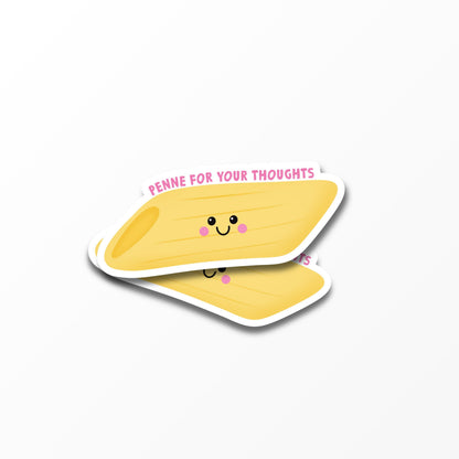 Penne For Your Thoughts Sticker, Funny Pasta Sticker, Food Pun Sticker - PulpKo