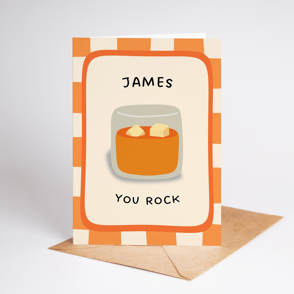 Personalised Whiskey Glass Card, You Rock Card, Custom Name Birthday Card for Him - PulpKo