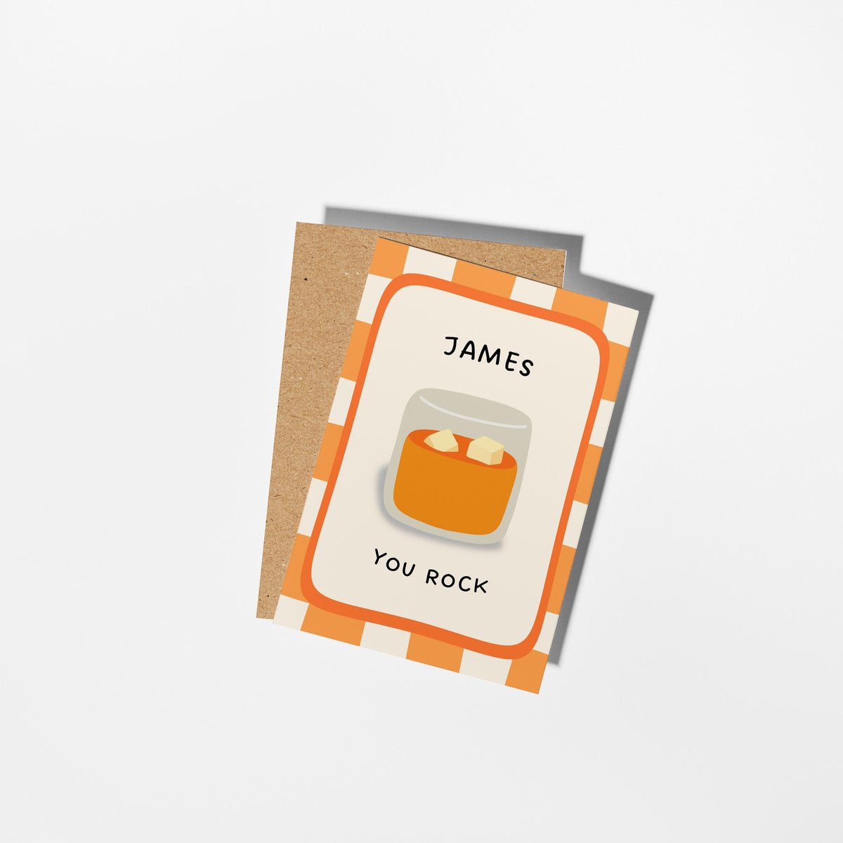 Personalised Whiskey Glass Card, You Rock Card, Custom Name Birthday Card for Him - PulpKo