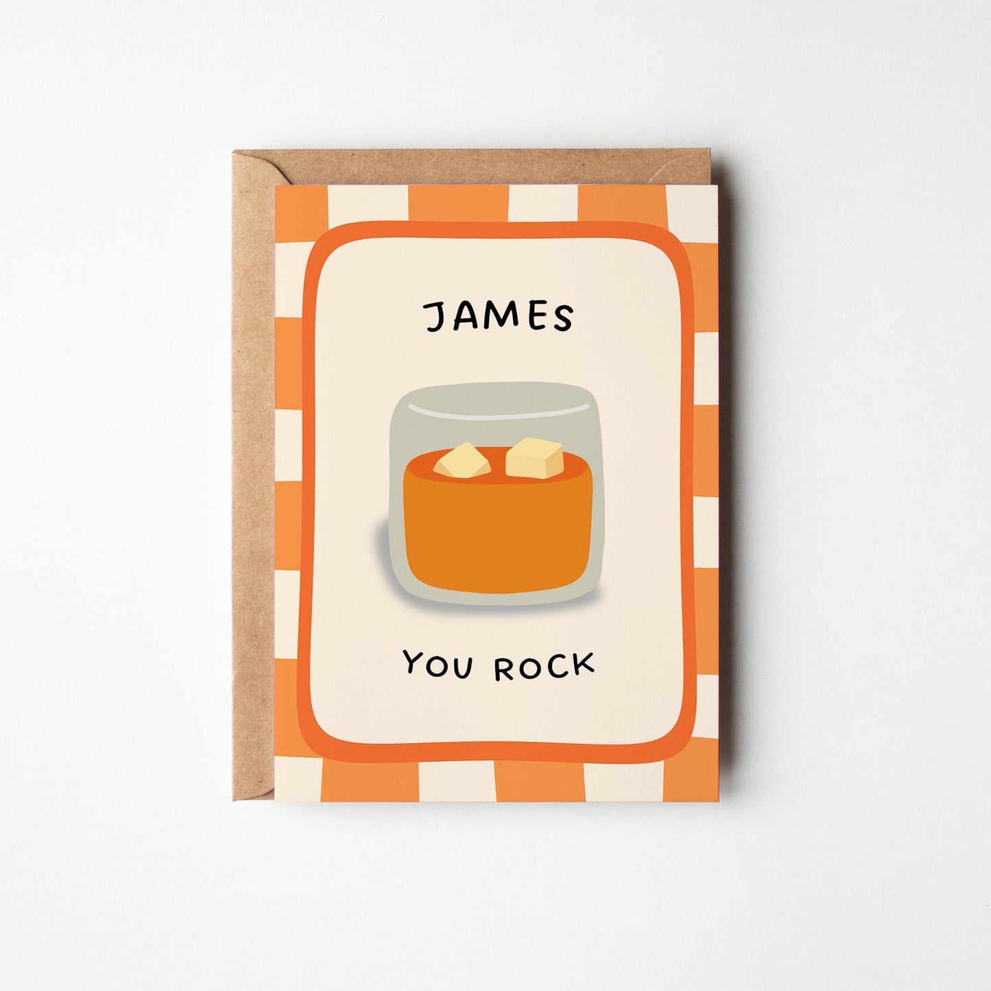 Personalised Whiskey Glass Card, You Rock Card, Custom Name Birthday Card for Him - PulpKo
