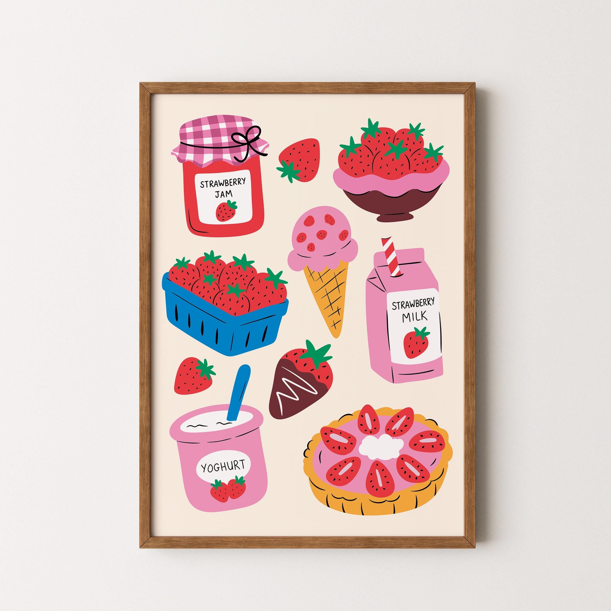 Strawberry Kitchen Print, Fruit Wall Art, Kitchen Wall Decor, Colourful Food Illustration - PulpKo