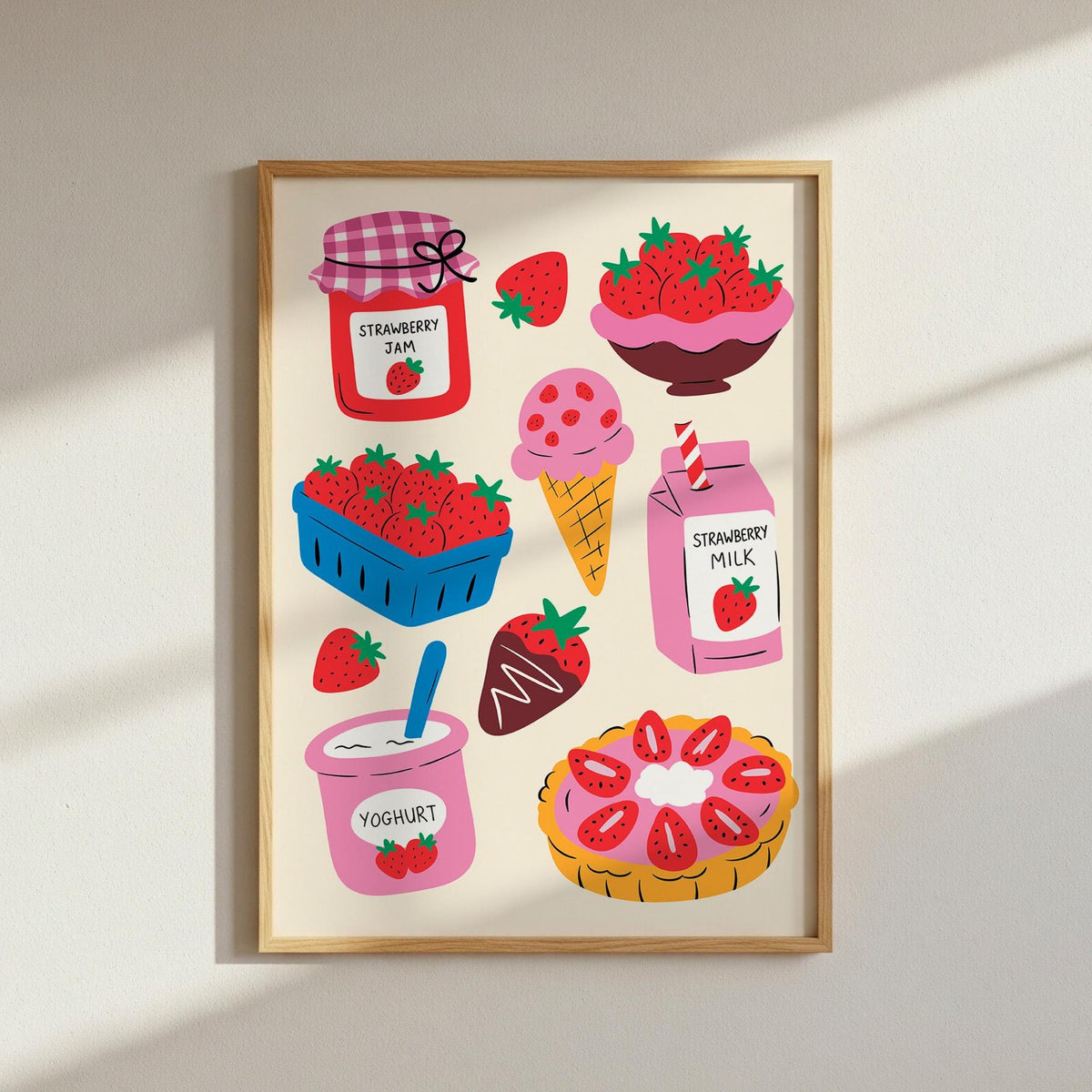 Strawberry Kitchen Print, Fruit Wall Art, Kitchen Wall Decor, Colourful Food Illustration - PulpKo